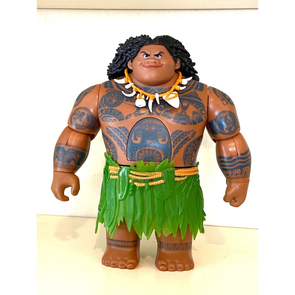 Moana Maui Action Figure Large Doll Tattoo‎ Toy Grass Skirt Hasbro 2015 10 Inch